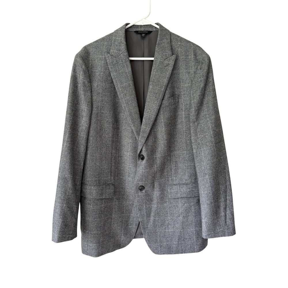 Banana Republic Blazer Sport Coat Marzotto Wool Gray Plaid 42R